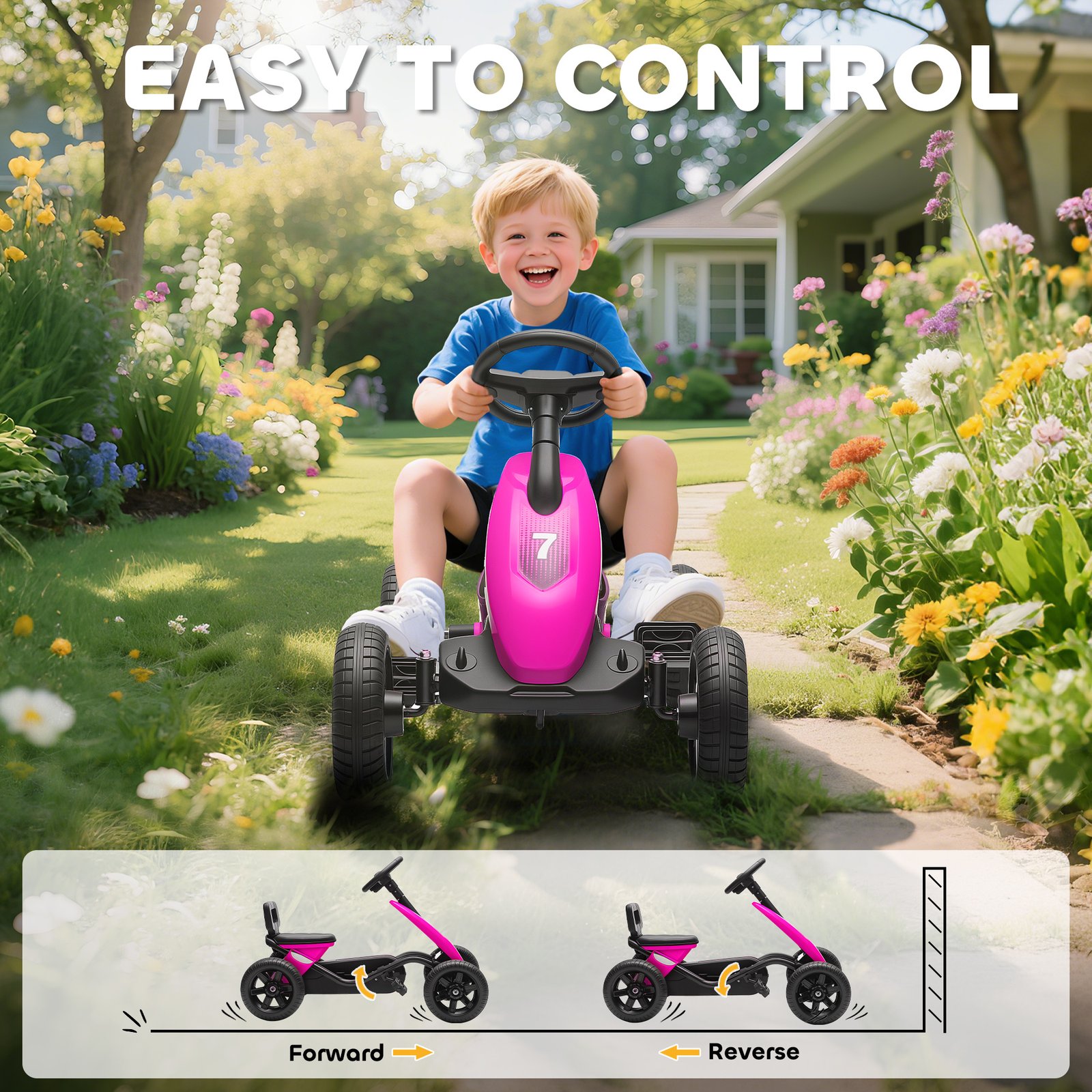 AIYAPLAY Pedal Go Kart for Kids 2-5 Years, with Silent EVA Wheels, Metal Frame, Pink - Image 6