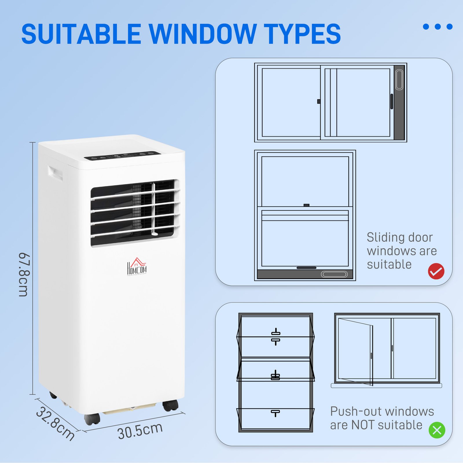 HOMCOM 7000 BTU Air Conditioning Unit, 3-in-1 Portable Air Conditioner, Dehumidifier, Cooling Fan with 2 Speeds, 24H Timer, Remote Control, Digital Display, Window Venting Kit, 26m² - Image 3