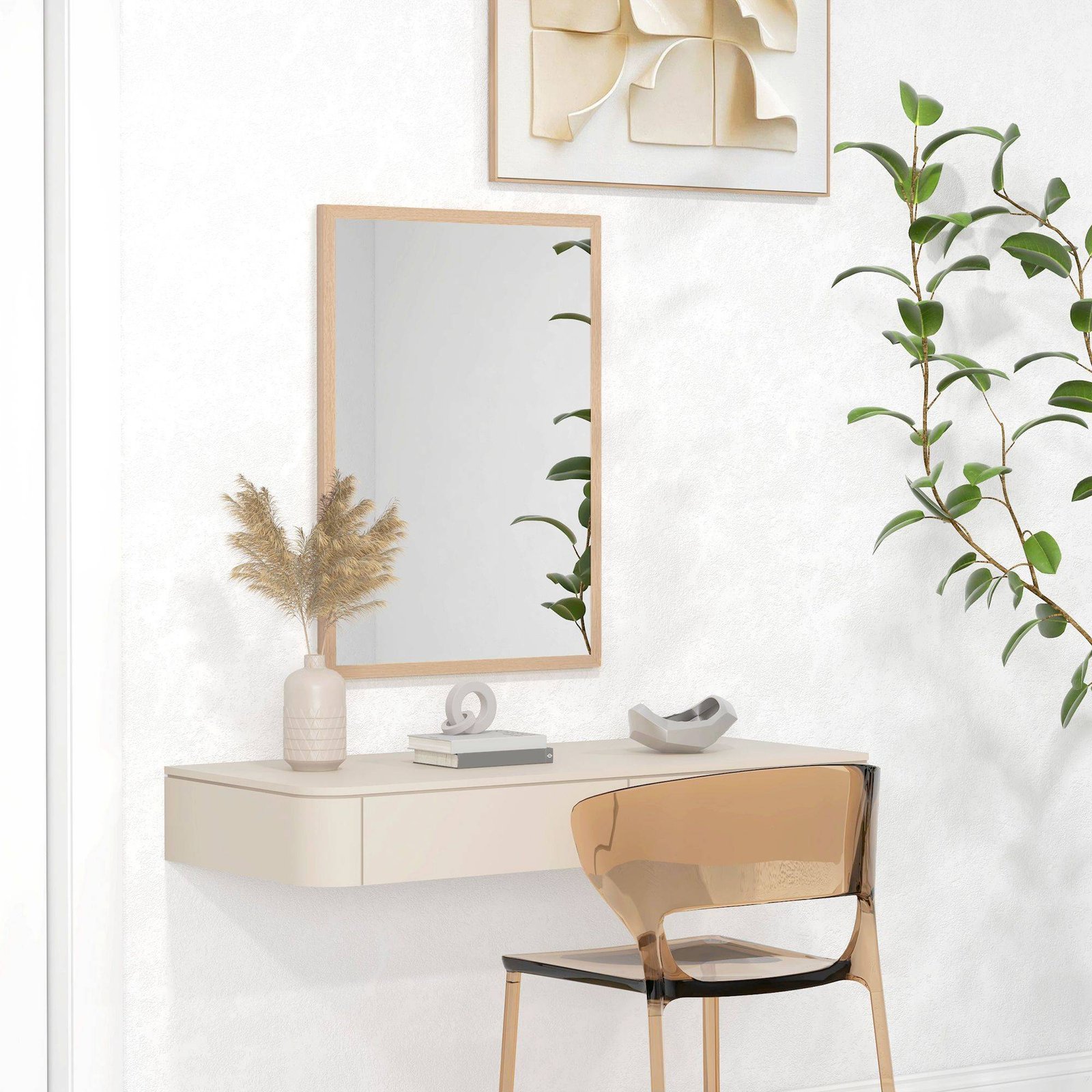 HOMCOM Wall Bathroom Mirror, 70 x 50 cm Wall-Mounted Mirror for Living Room, Bedroom, Hallway, Natural Wood - Image 2