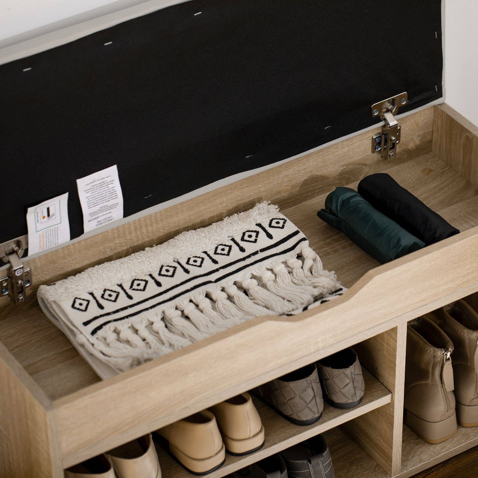 HOMCOM Shoes Cabinet Bench Hidden Storage Padded Seat Organiser Footwear Rack Hallway Oak Tone - Image 8