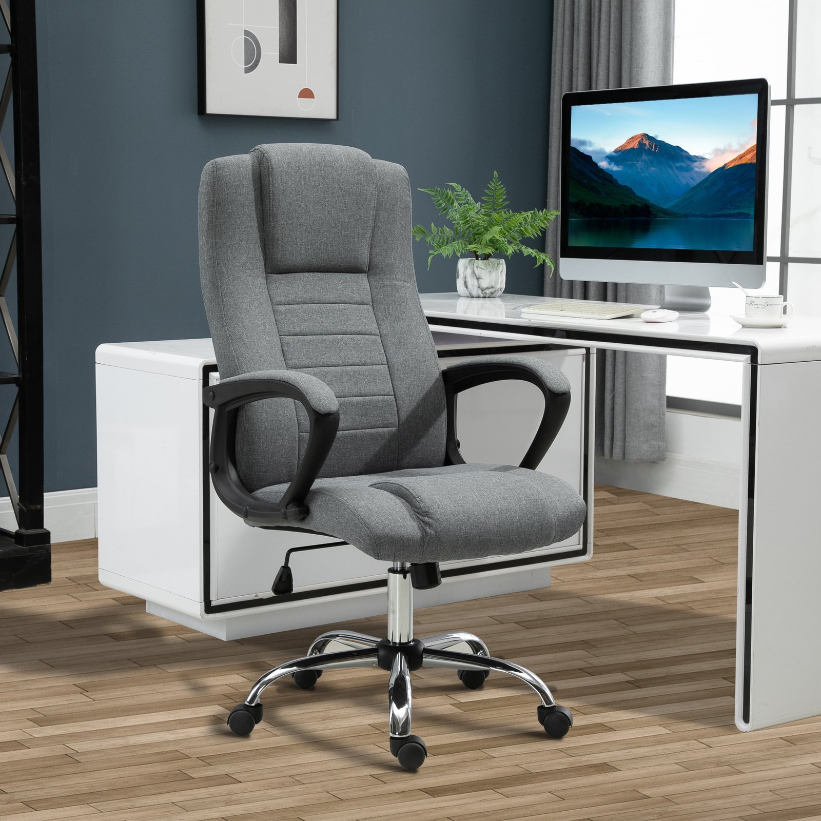 Vinsetto Linen-Look Swivel Office Chair - Dark Grey - Image 2