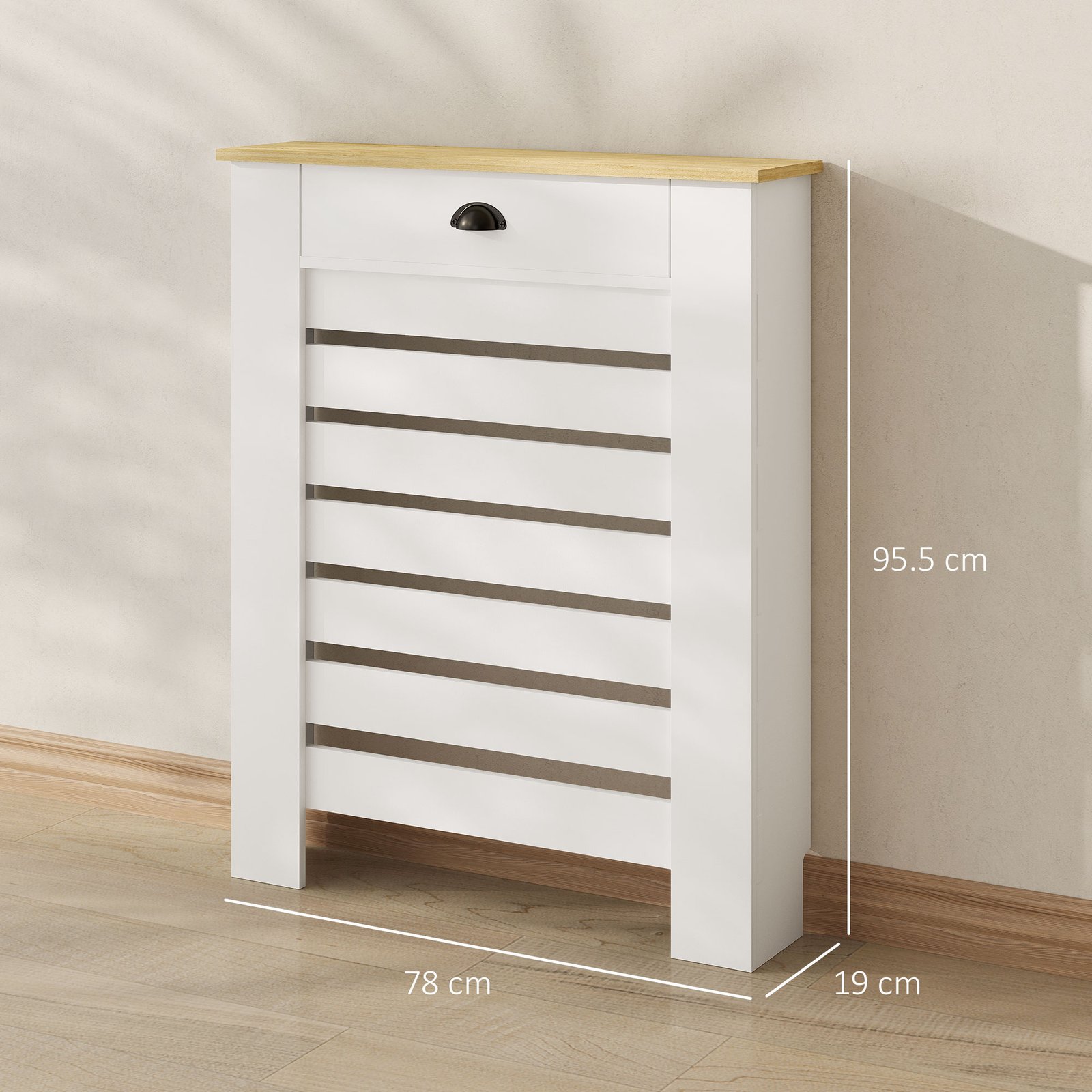 HOMCOM 95.5H x 78Wcm Radiator Cover, with Drawer - White - Image 3