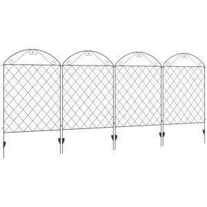Outsunny Decorative Garden Fencing, 43in x 11.5ft Outdoor Picket Fence Panels, 4PCs Rustproof Metal Wire Landscape Flower Bed Border Edging, Black