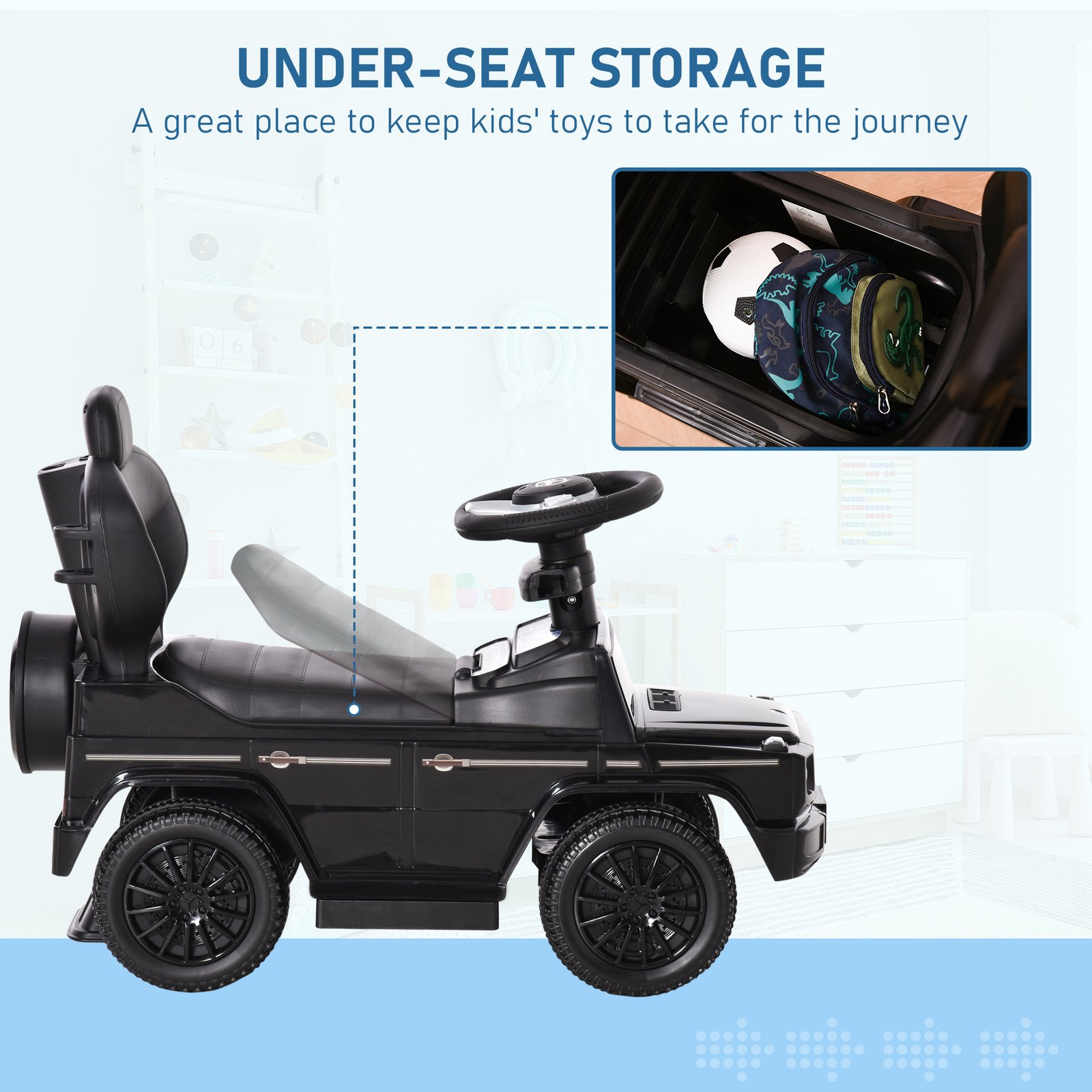 HOMCOM 3 in 1 Kids Children Ride on Push Car Toddler Sliding Car G350 Licensed Walker Foot to Floor Slider Push-Along with Horn Steering Wheel NO POWER Manual, Black - Image 6