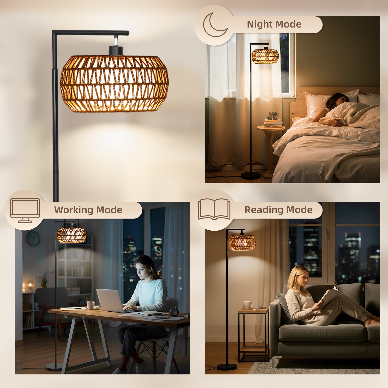 HOMCOM Boho Dimmable Floor Lamp - Black - Image 7