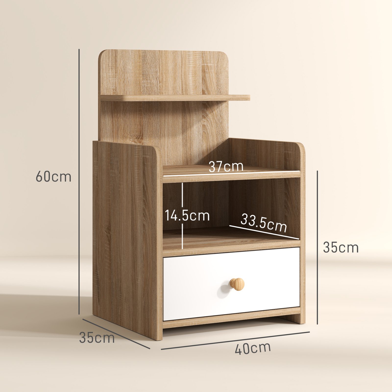 HOMCOM Multi-Storage Bedside Table - White/Wood-Effect - Image 3