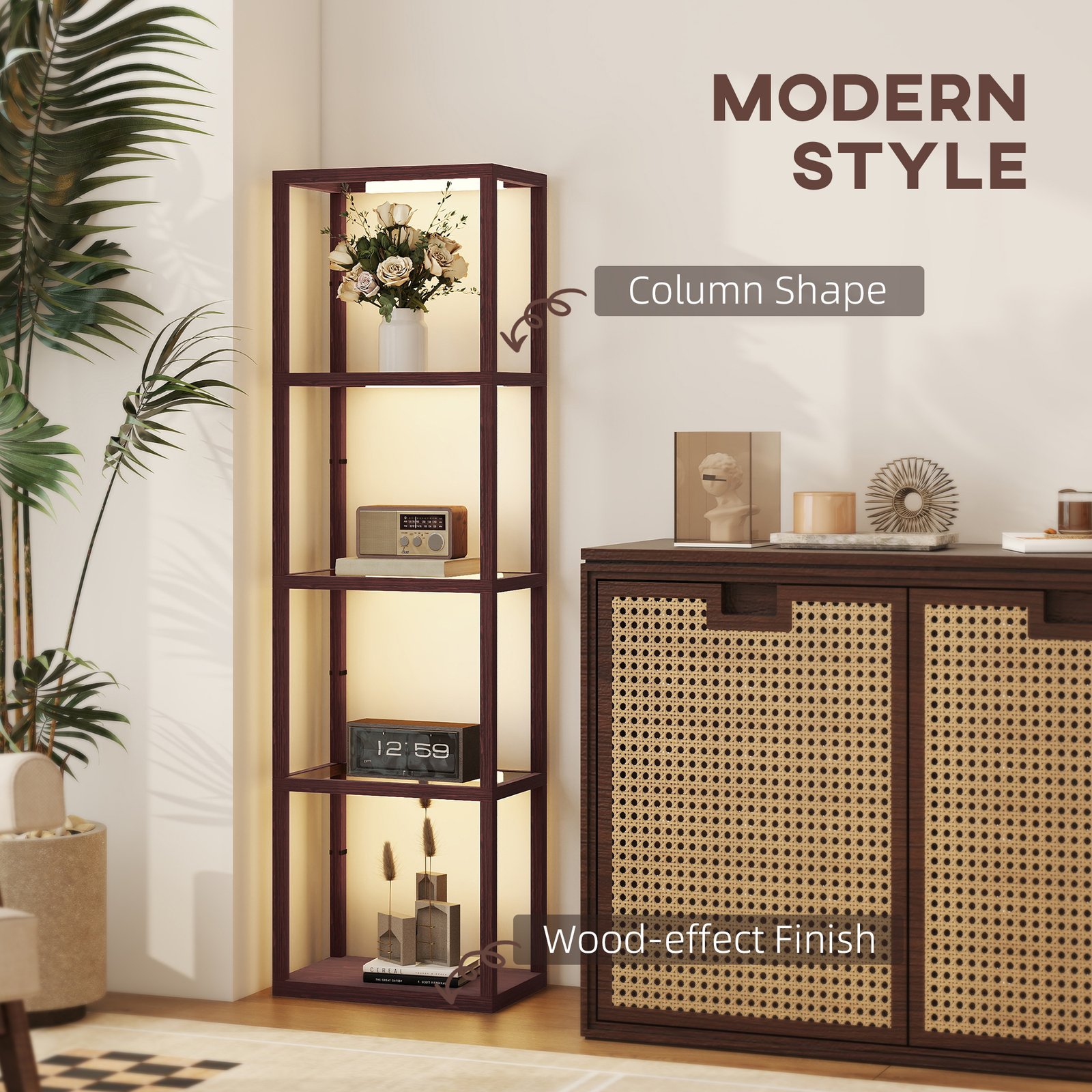 HOMCOM Four-Shelf Floor Lamp - Dark Brown - Image 8
