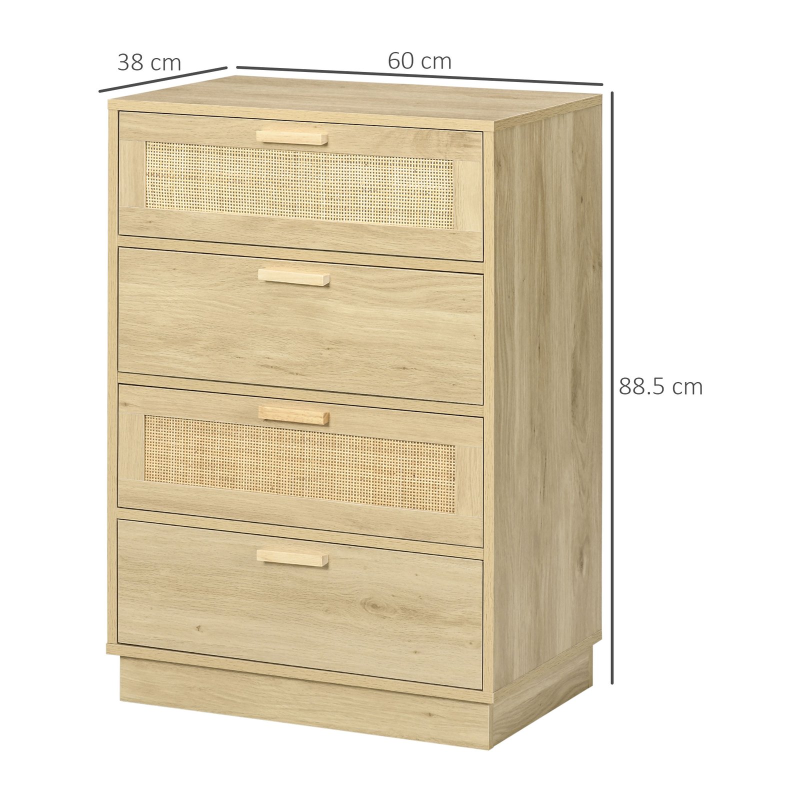 HOMCOM Chest of Four Rattan Weave Panel Drawers - Wood-Effect - Image 3