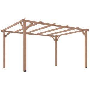 Outsunny 4 x 3 m Wooden Pergola Kit, Garden Pergola Gazebo Grape Trellis with Triangle Supports, 6 Beams, Maple Wood-effect