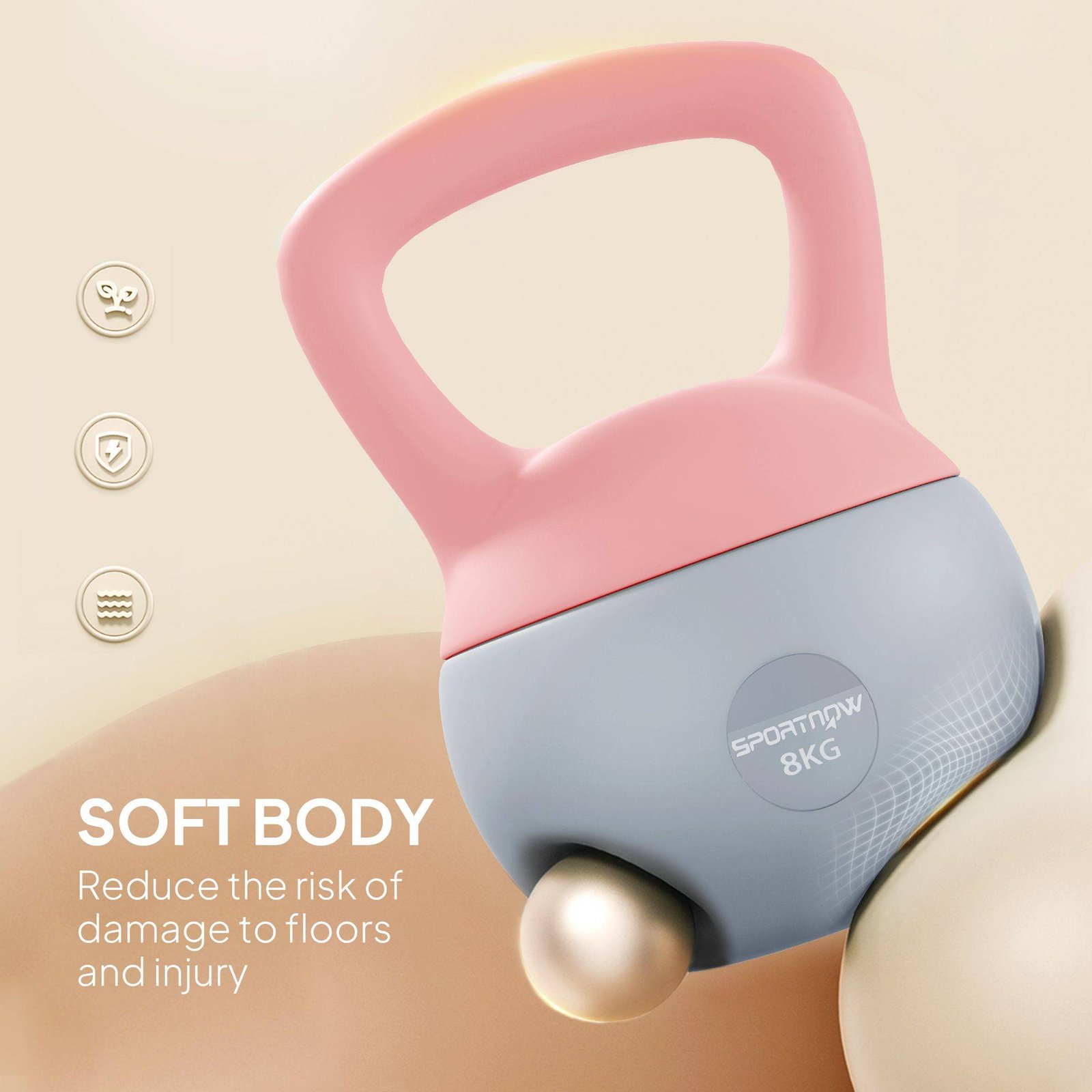 SPORTNOW 8KG Soft Kettlebell, Kettlebell with Non-Slip Handle for Home Gym, Weight Lifting, Strength Training, Pink/Grey - Image 4