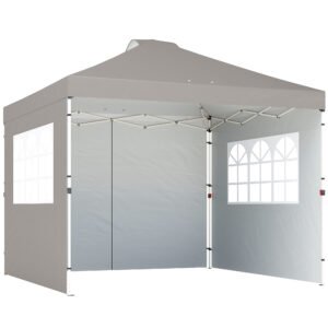 Outsunny Pop Up Gazebo Waterproof Height Adjustable Canopy with 3 Sidewalls Wheeled Bag for Parties 3 x 3 m Grey