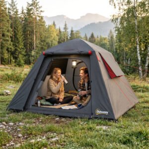 Outsunny Camping Tent 3000mm Waterproof Tent with 2 Doors, Dark Grey and Red