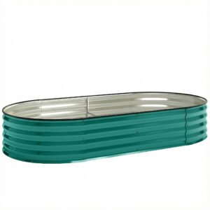 Outsunny Galvanised Raised Garden Bed, Metal Planter Box with Safety Edging, for Flowers, Herbs, Succulents, Light Green