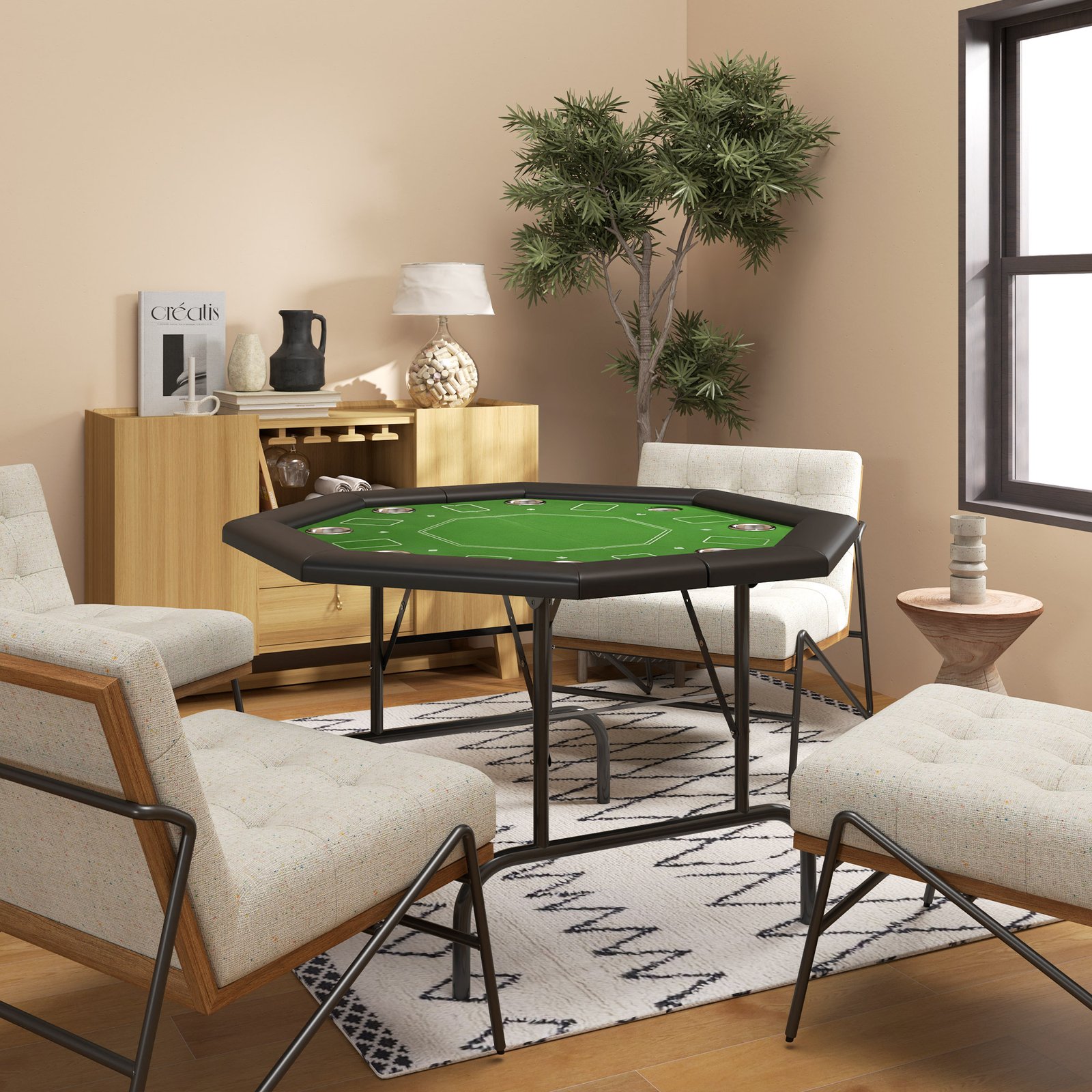 SPORTNOW 8 Player Folding Poker Table, Portable Octagon Blackjack Table with Cup Holders, Padded Edge, Green - Image 9