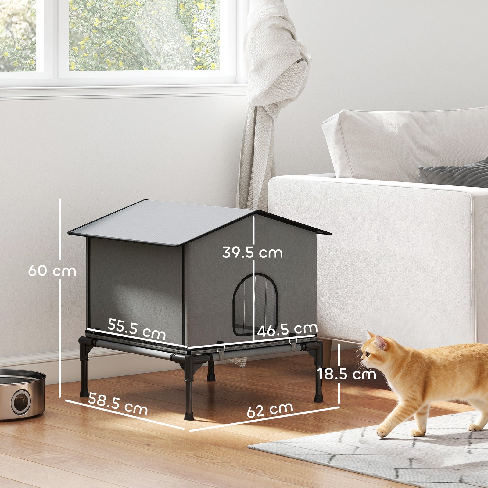 PawHut Outdoor Cat House, Waterproof Insulated Cat Kennel with Elevated Base, Foldable Feral Kitty Shelter for Kittens, Grey - Image 3