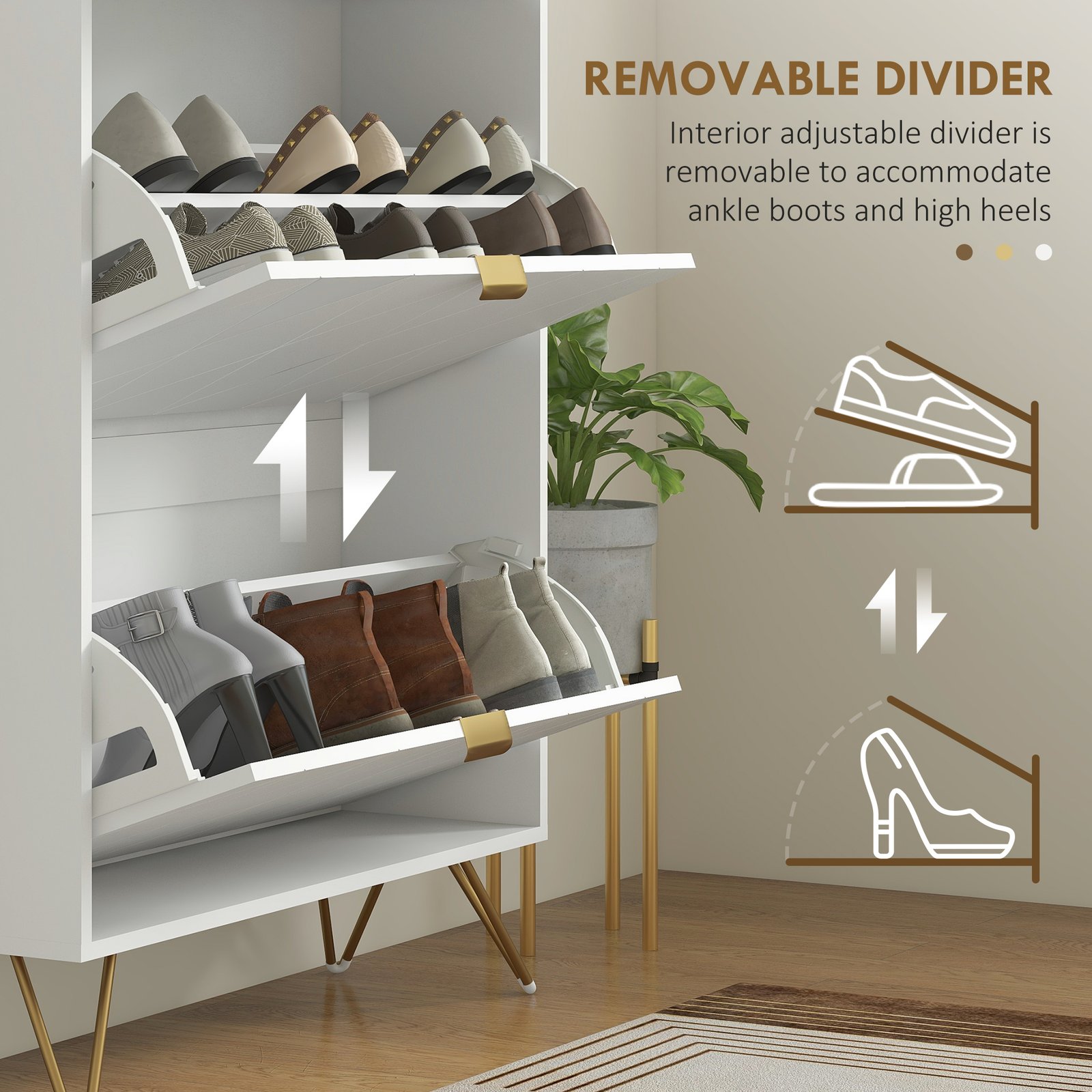 HOMCOM Two Flip Drawer Narrow Shoe Cabinet - White - Image 6