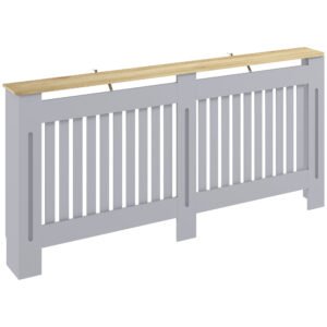 HOMCOM Slatted Radiator Cover, Painted Cabinet with Line Grill Design, 172L × 19W × 81H cm, Grey