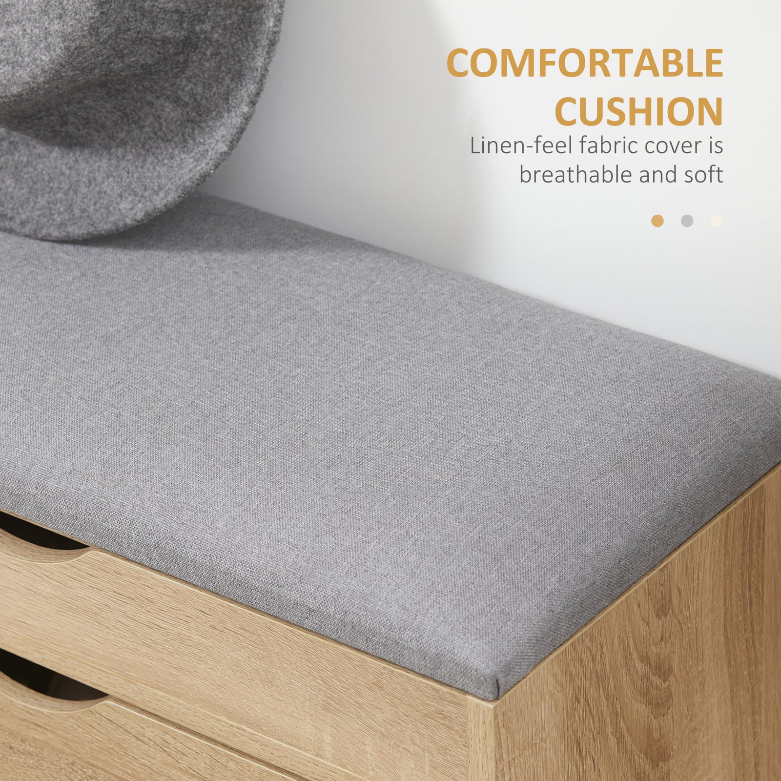 HOMCOM Shoe Bench with Cushion for 4 Pair of Shoes, Storage Bench with Padded Seat, Flip-up Cabinet and Hidden Space for Entryway, Natural - Image 5