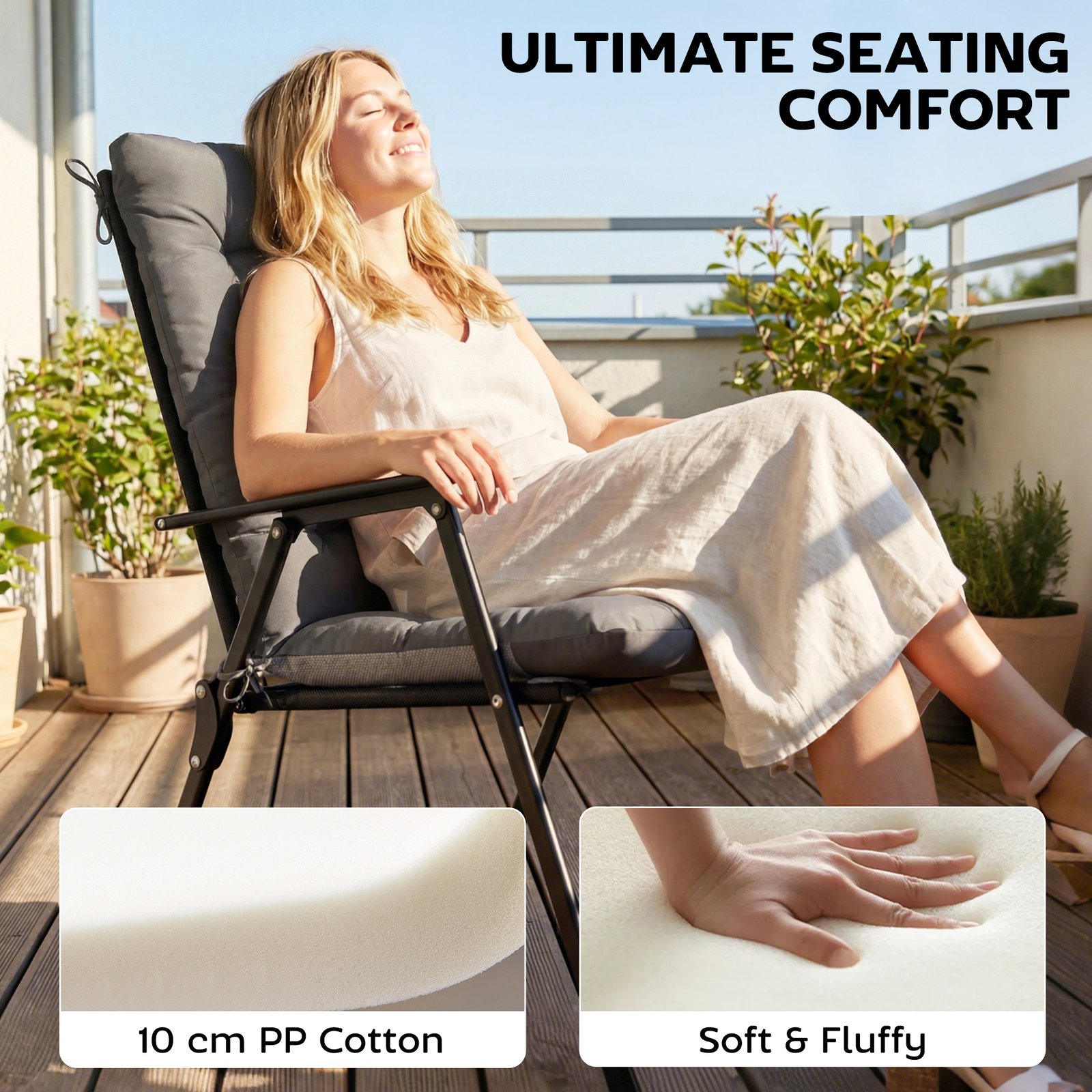 Outsunny Patio Chair Cushions Set of 4, Waterproof Non-Slip Lounge Chair Cushions, 112x53cm, Dark Grey - Image 4