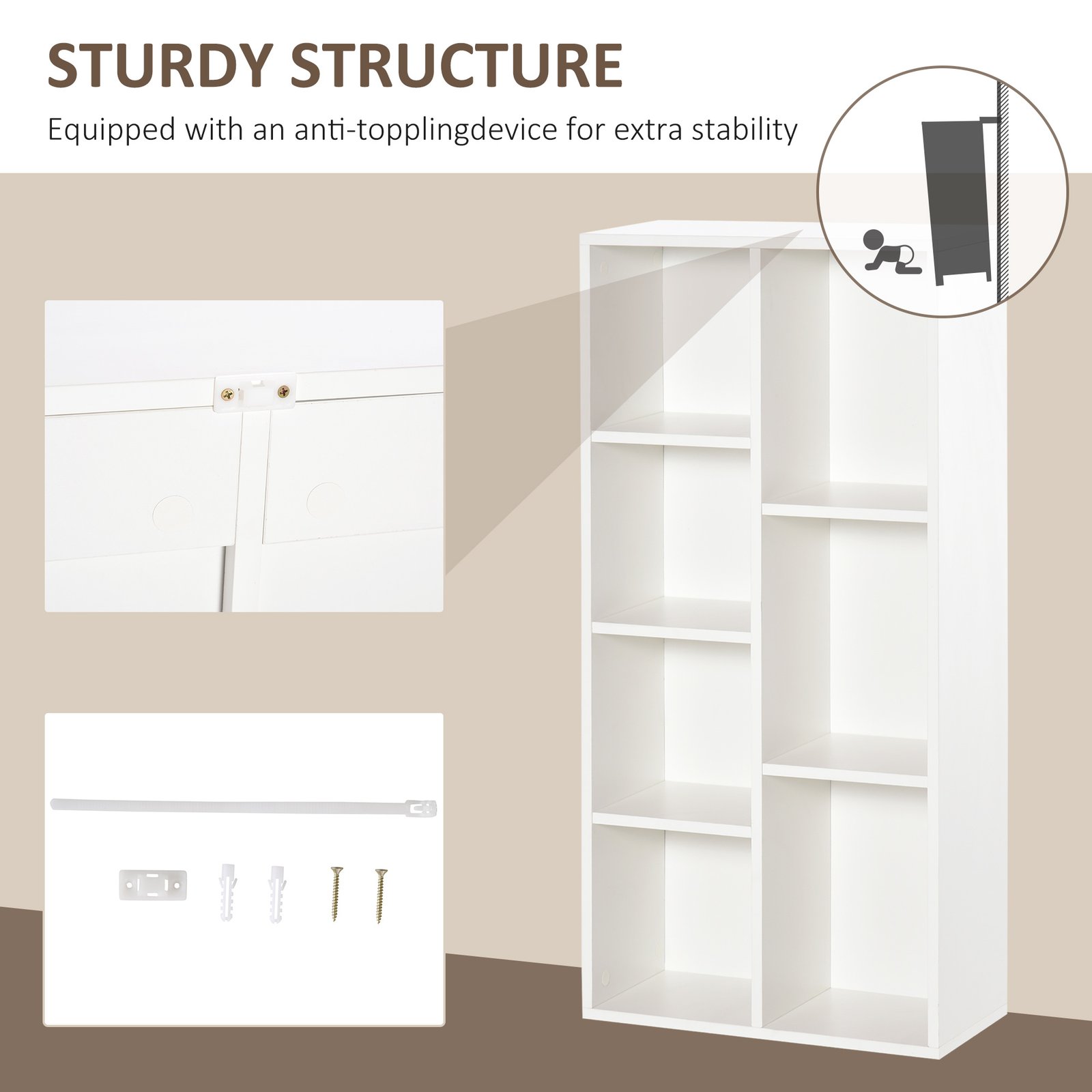 HOMCOM Seven-Cube Bookcase - White Wood Effect - Image 6