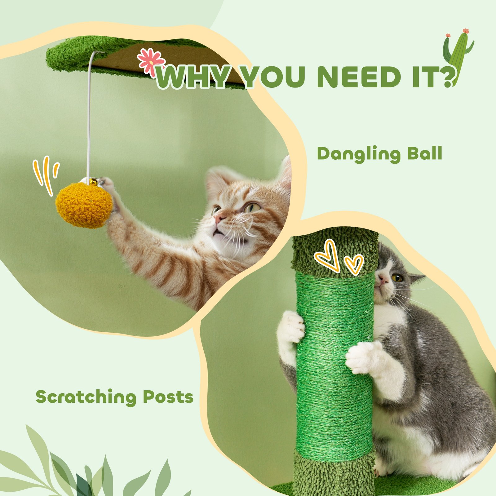 PawHut 230-275cm Floor-to-Ceiling Adjustable Cat Tree with Scratching Posts, Hammock - Image 8