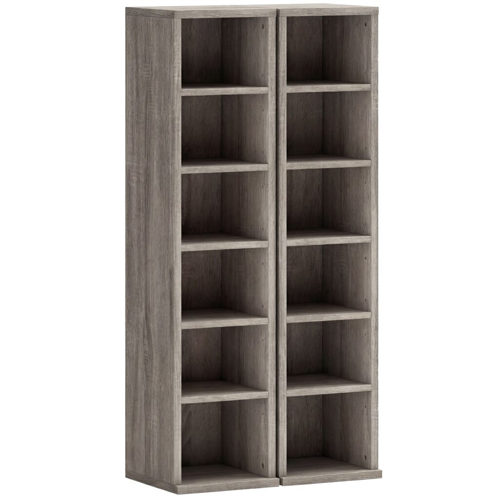 HOMCOM Set of 2 CD Media Display Shelf Unit Tower Rack with Adjustable Shelves, Distressed Grey