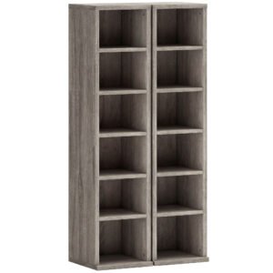HOMCOM Set of 2 CD Media Display Shelf Unit Tower Rack with Adjustable Shelves, Distressed Grey