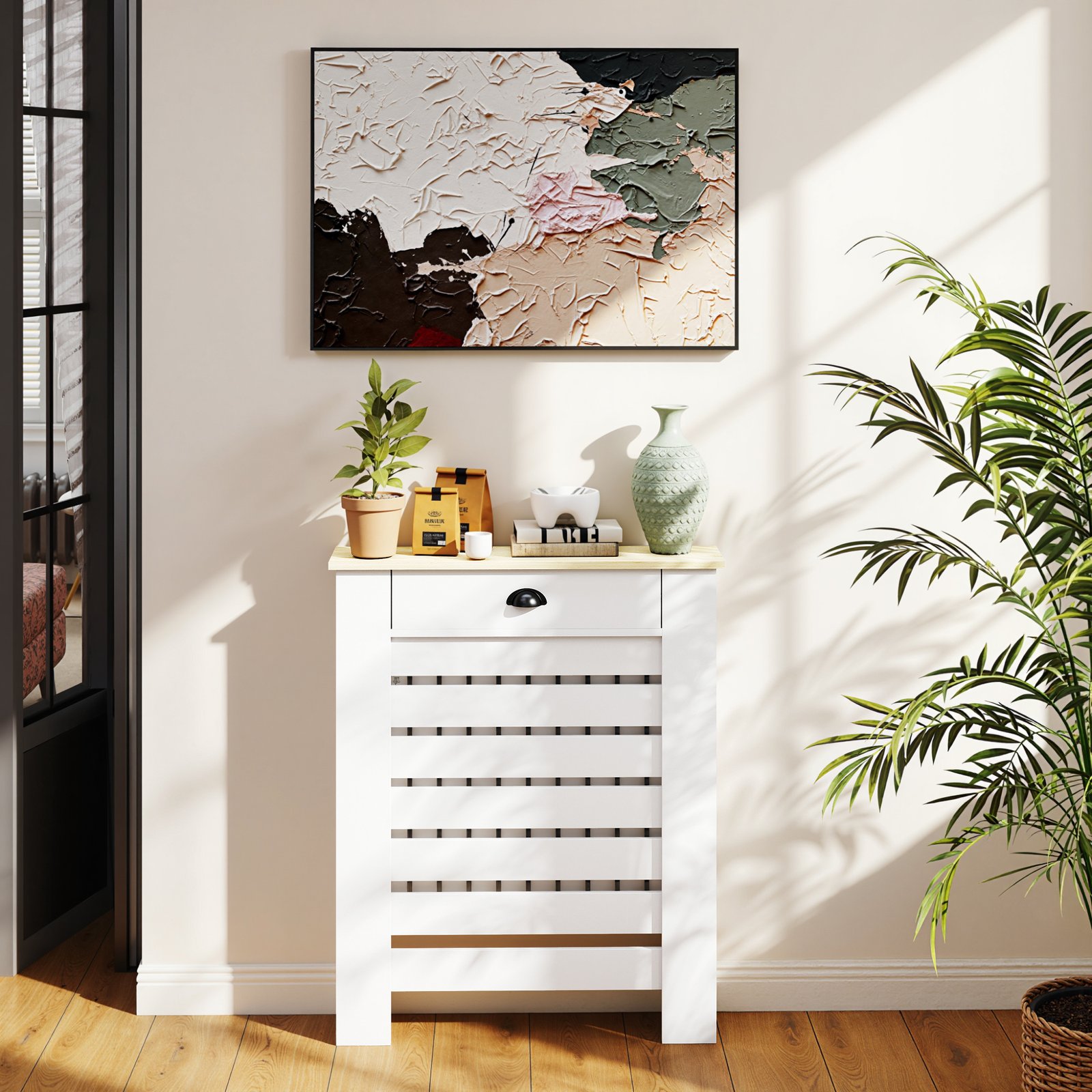 HOMCOM 95.5H x 78Wcm Radiator Cover, with Drawer - White - Image 8