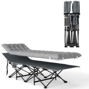 Outsunny 68cm Wide Folding Bed, Camping Cot for Adults with Mattress, Carry Bag, Storage Pocket, Max Load 150kg, Light Grey