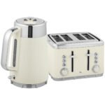 HOMCOM Electric Stainless Steel Kettle and Toaster Set, 3000W 1.7L UK Strix Thermostat Fast Boil Kettle w/ Limescale Filter, Cool Touch Body, 4 Slice Toaster with 7 Browning Levels, Cream White