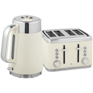 HOMCOM Electric Stainless Steel Kettle and Toaster Set, 3000W 1.7L UK Strix Thermostat Fast Boil Kettle w/ Limescale Filter, Cool Touch Body, 4 Slice Toaster with 7 Browning Levels, Cream White