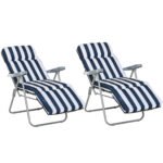 Outsunny 2Pc Folding Sun Loungers Set-Blue/White Outsunny 2Pc Folding Sun Loungers Set-Blue/White