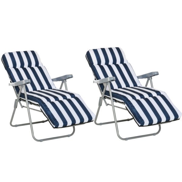 Outsunny 2Pc Folding Sun Loungers Set-Blue/White Outsunny 2Pc Folding Sun Loungers Set-Blue/White