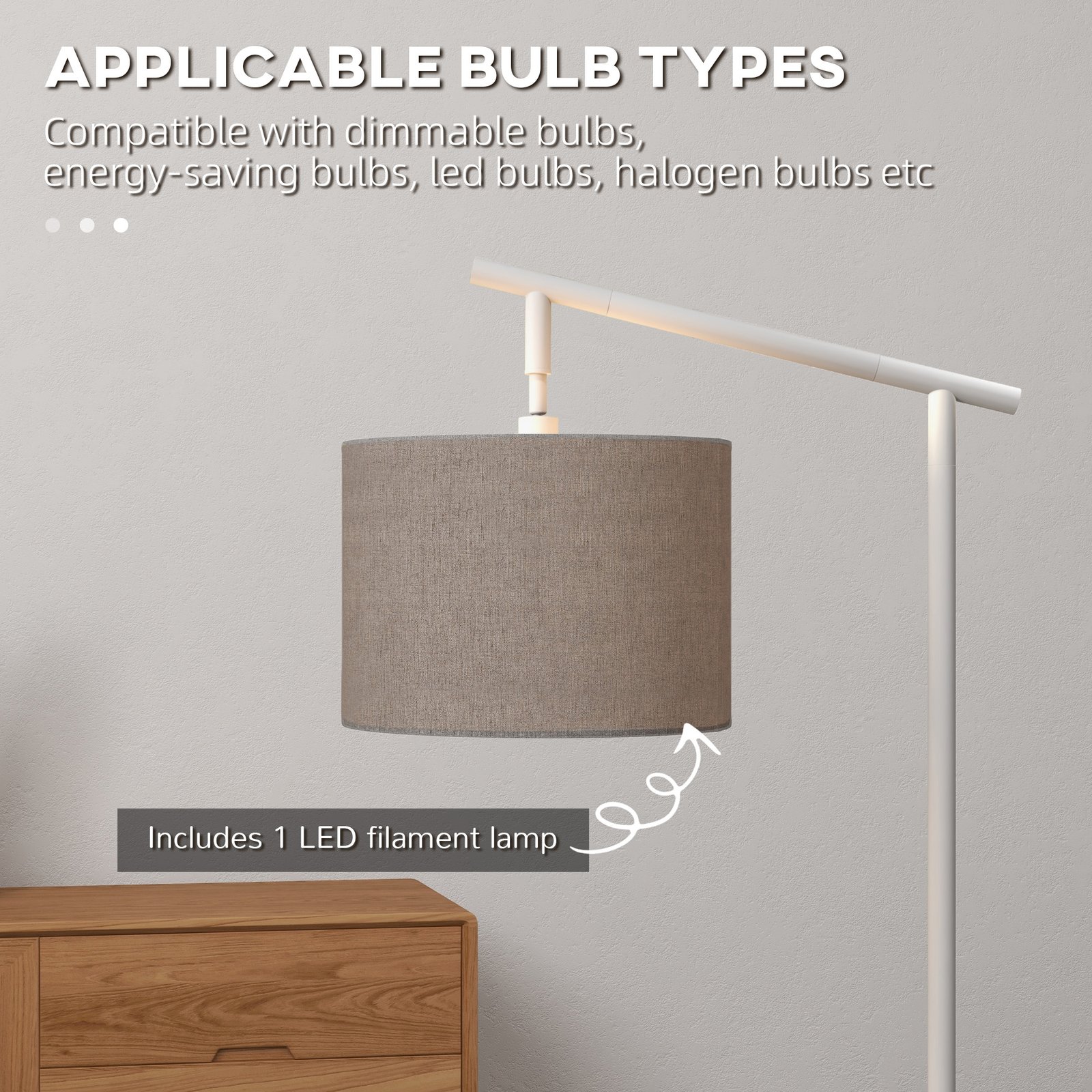 HOMCOM Metal Frame Floor Lamp with 350 Degree Rotating Lampshade, for Living Room and Bedroom, LED Bulb Included, Grey - Image 7