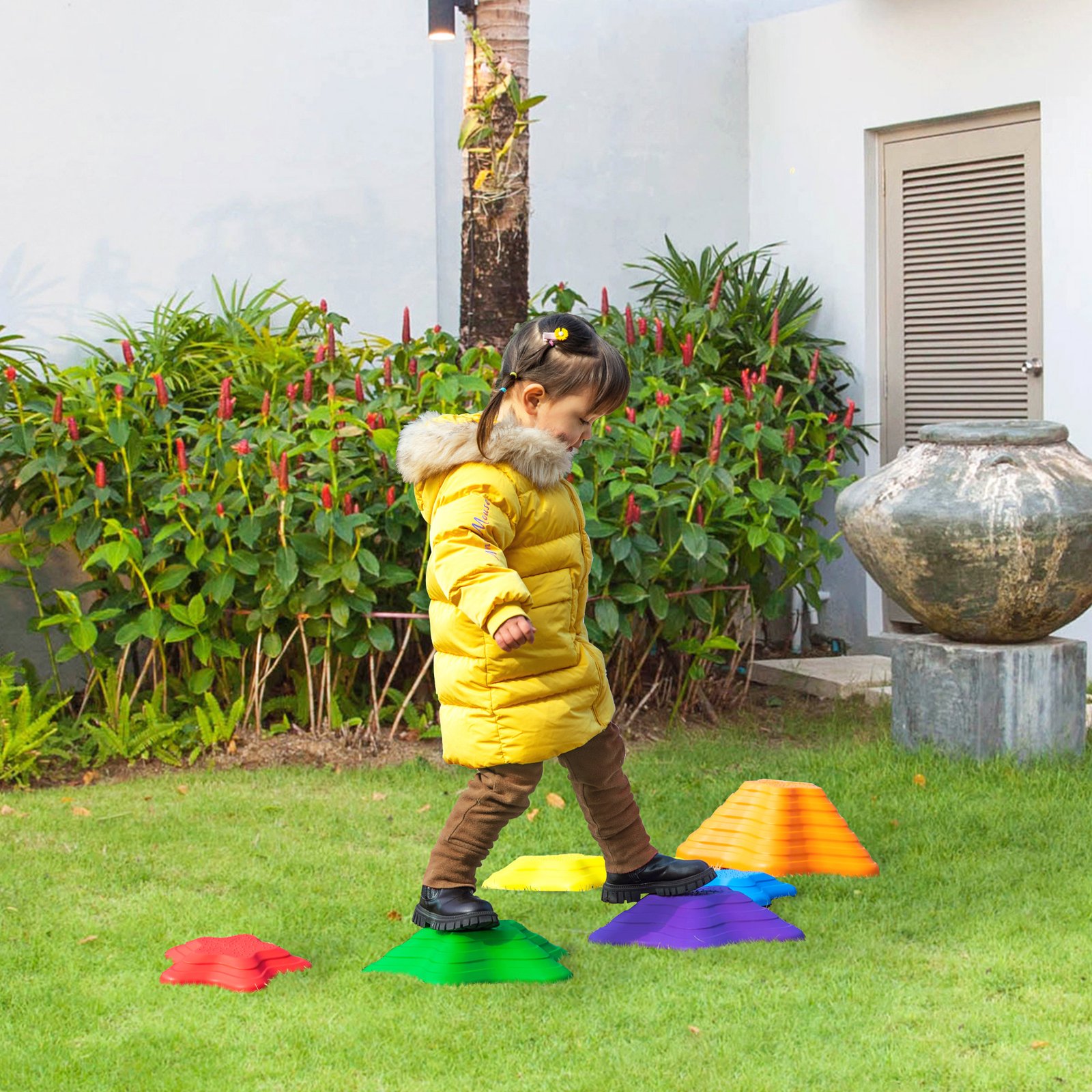Outsunny Balance Stepping Stones Kids, 6-Piece Starfish Style Non-slip Obstacle Course, Stackable Balance Blocks, Garden Sensory Toys for Toddler 3-8 Years, Indoor Outdoor, Multicoloured - Image 2