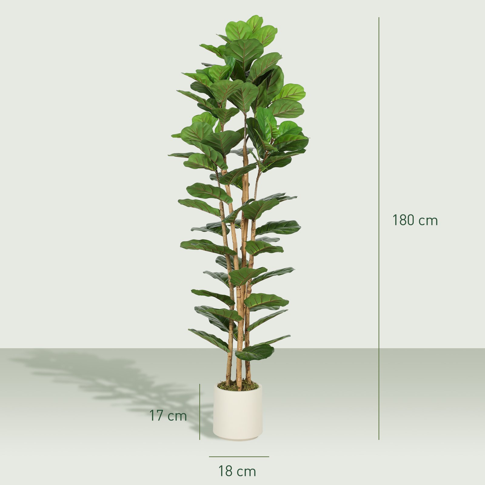 HOMCOM 180cm Artificial Fiddle Leaf Fig Tree - Green - Image 3