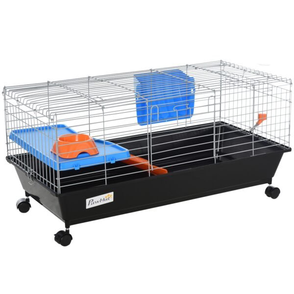 PawHut Small Animal Cage with Wheels, Water Bottle, Food Dish, & Platform Ramp – Black PawHut Small Animal Cage with Wheels, Water Bottle, Food Dish, & Platform Ramp – Black