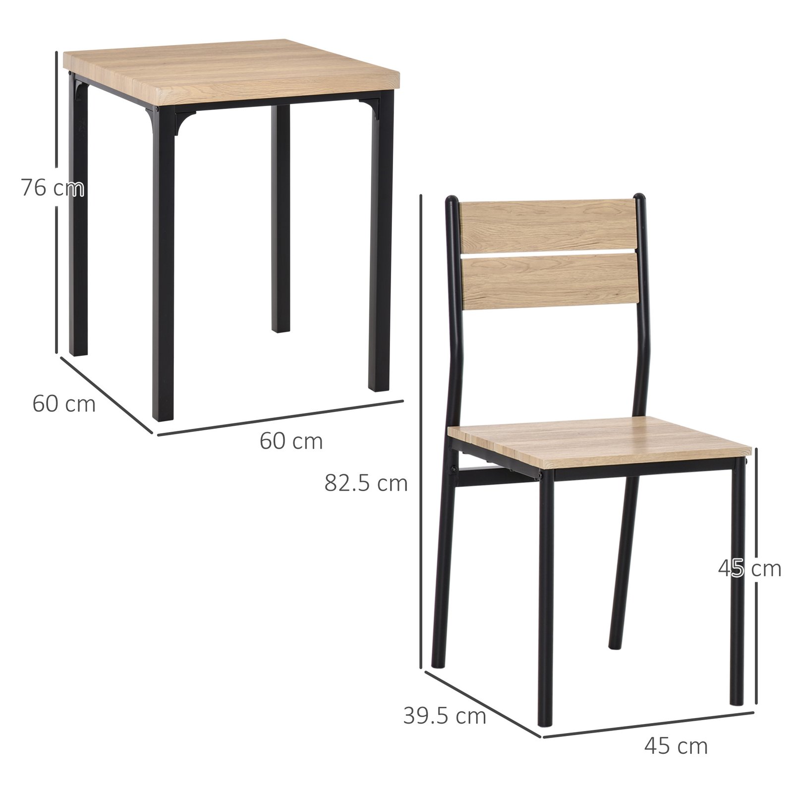 HOMCOM Three-Piece Minimal and Compact Dining Set, Light Wood Grain - Image 3