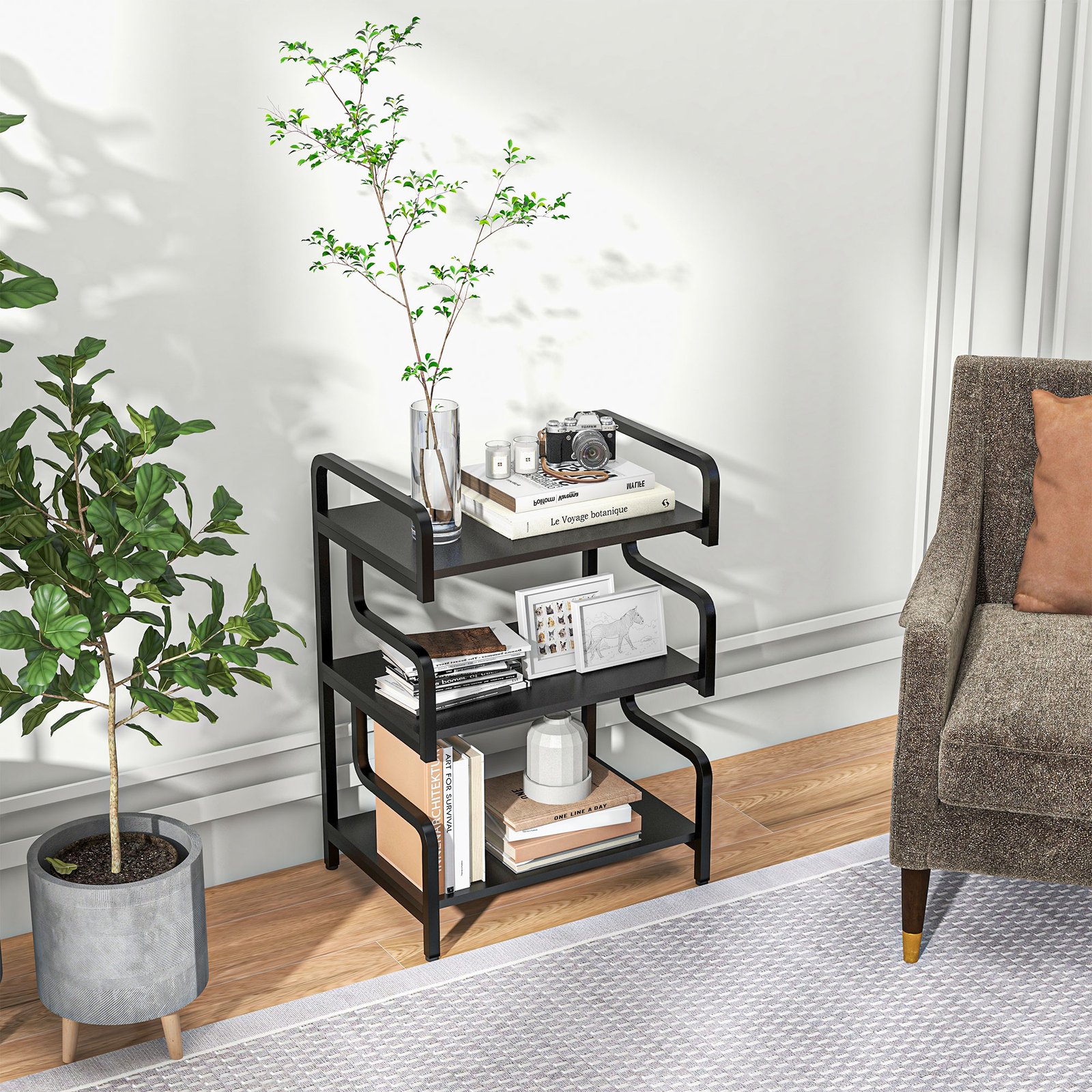 HOMCOM 3-Tier Printer Stand with Storage Shelves, Printer Table, 55 x 40 x 77cm Printer Shelf for Home Office, Study, Black - Image 7
