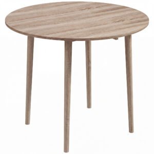 HOMCOM Folding Dining Table for 4, Round Drop Leaf Table, Modern Space Saving Small Kitchen Table with Wood Legs for Dining Room, Natural