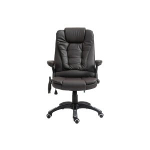 HOMCOM 6-Point Massage Office Chair with Seat Heated for Home Office, PU Leather High Back Executive Desk Chair with Adjustable Height and 360° Swivel for Work Study, Brown