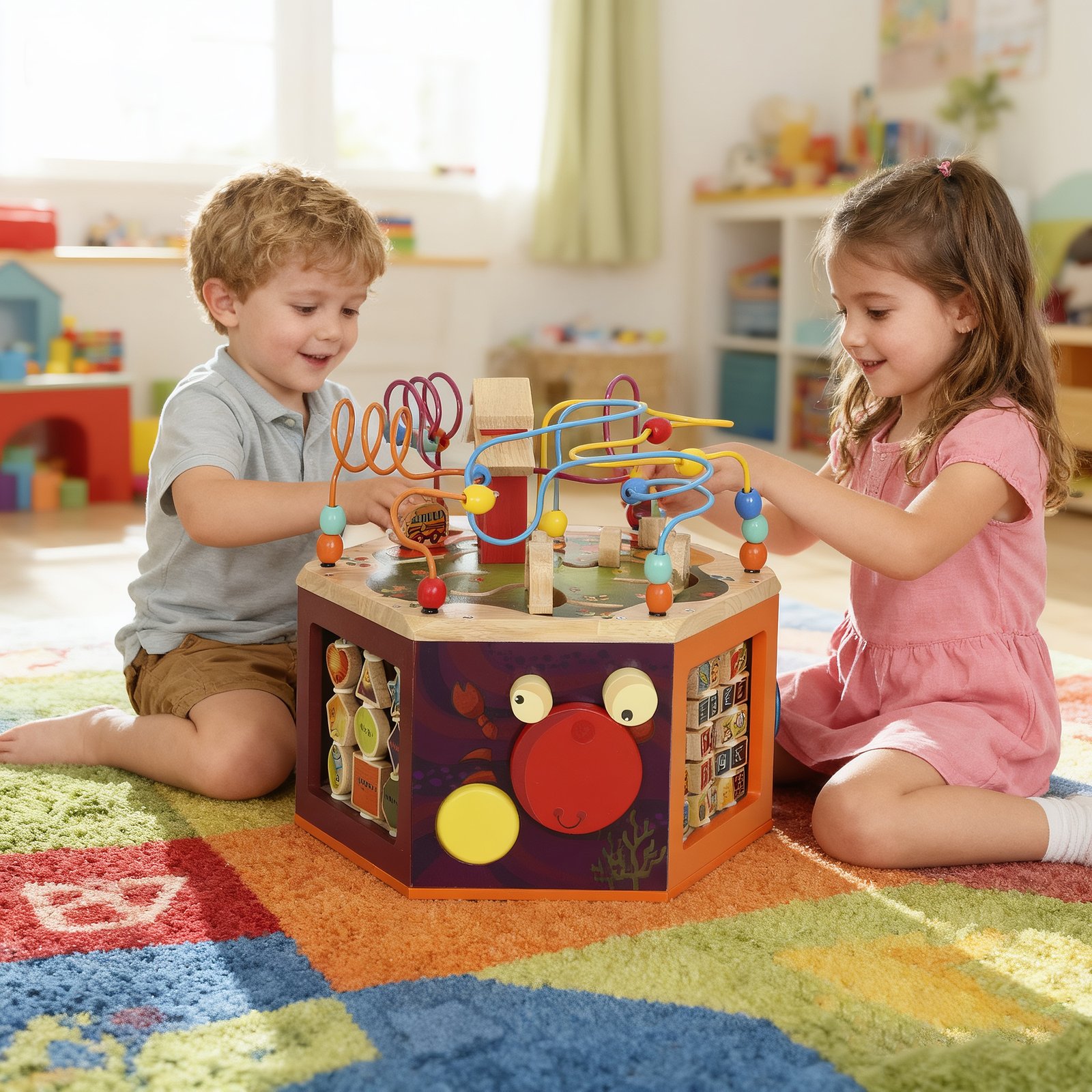 AIYAPLAY 8 in 1 Wooden Activity Cube with Bead Maze, Shape Sorter, for Kids Boys Girls 18+ Months - Image 7