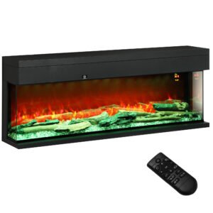 HOMCOM 1800W 15-40? Adjustable Flame Glass Panel Convector Heater, 127cm