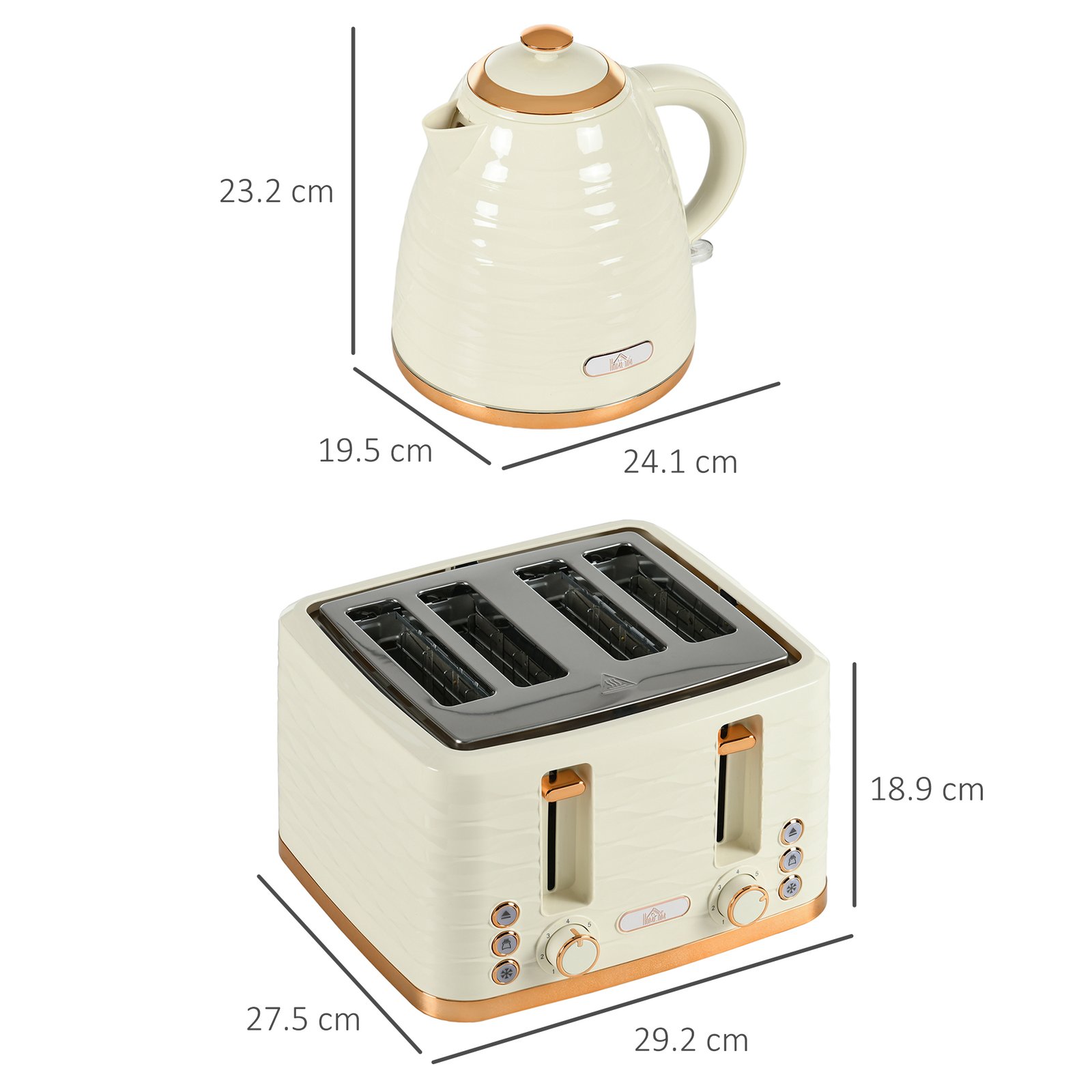 HOMCOM 3000W 1.7L Rapid Boil Kettle & 4 Slice Toaster, Kettle and Toaster Set with 7 Browning Controls and Crumb Tray, Beige - Image 3