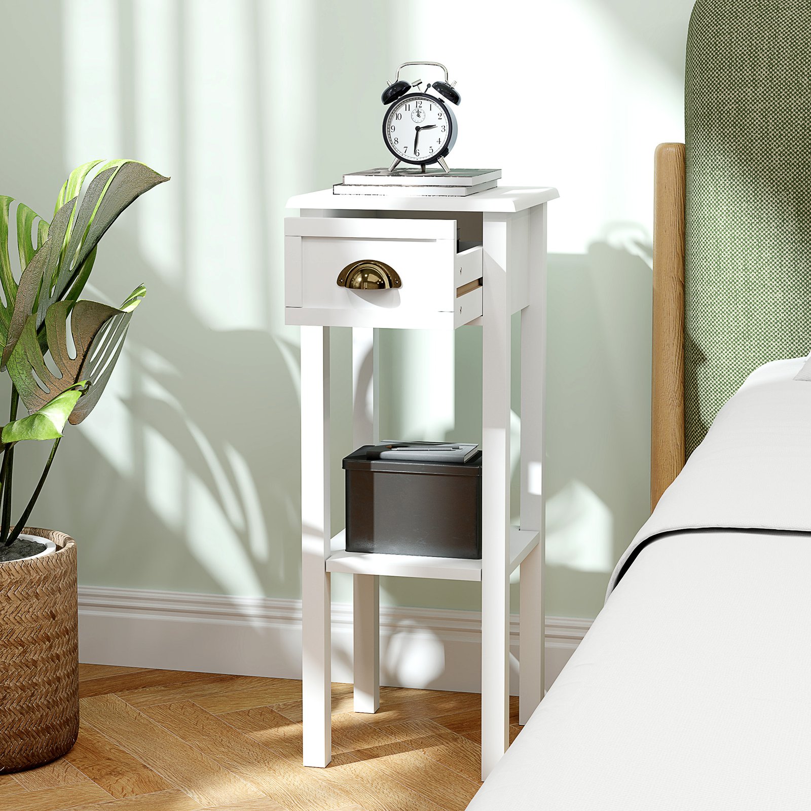 HOMCOM 2-Tier Side Tables Set of 2 with Drawer and Shelf, 2 Pieces Bedside Tables for Living Room and Hallway, White - Image 7