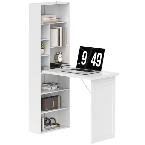HOMCOM Three-Part Work Desk, with Storage and Writing Board – White