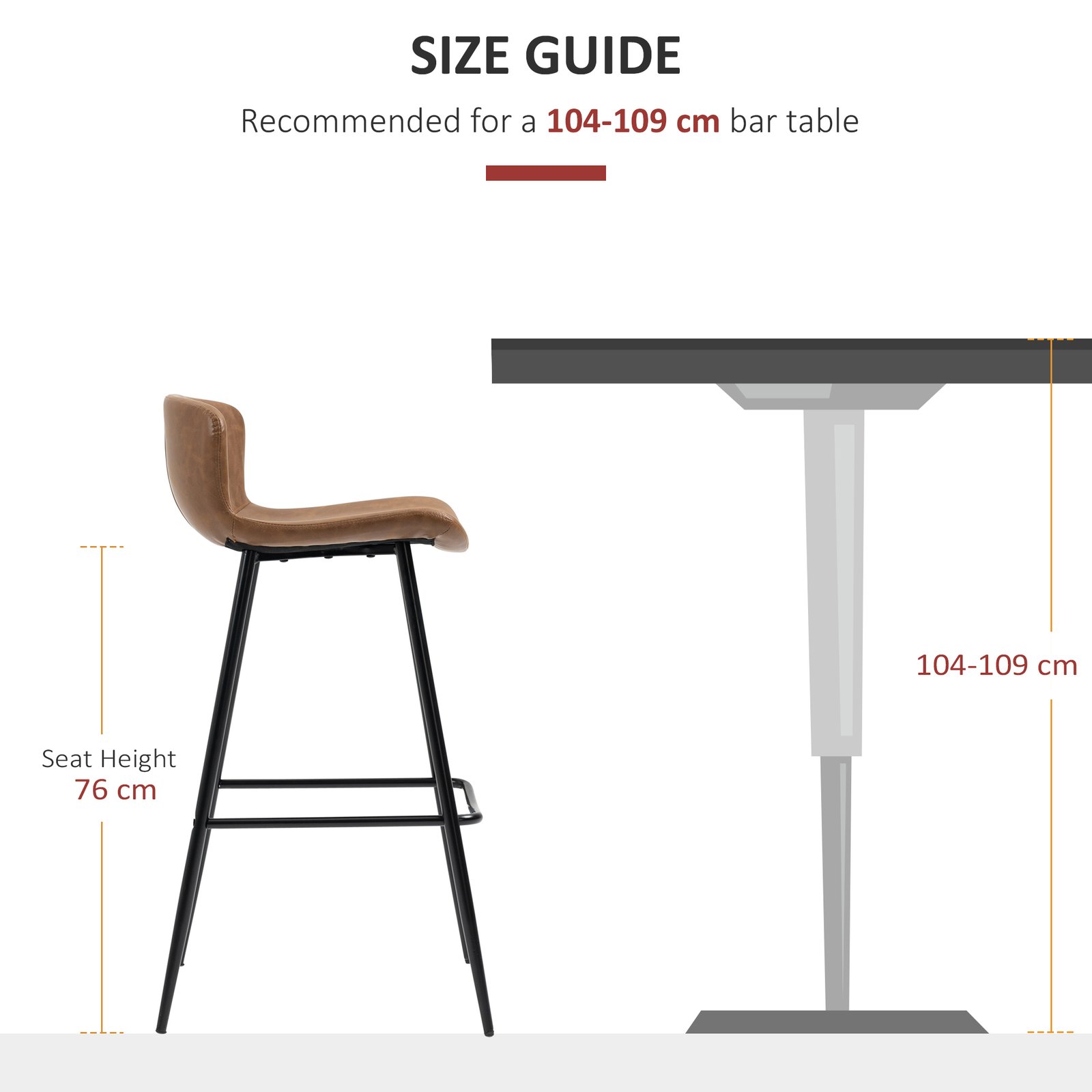 HOMCOM Bar Stools Set of 2, PU Leather Upholstered Bar Chairs, Breakfast Kitchen Counter Chairs with Backs, Steel Legs and Footrests for Dining Room, Brown - Image 7