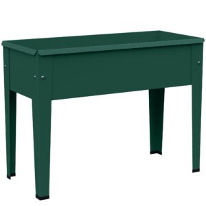 Outsunny Raised Planter, Metal Raised Garden Bed on Legs with Drainage Hole and Foot Covers, Green