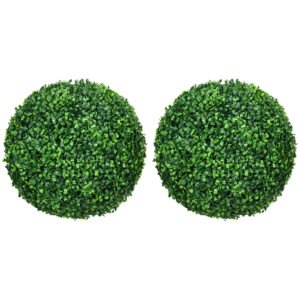 HOMCOM Set of Two Artificial Boxwood Balls Plants - Green