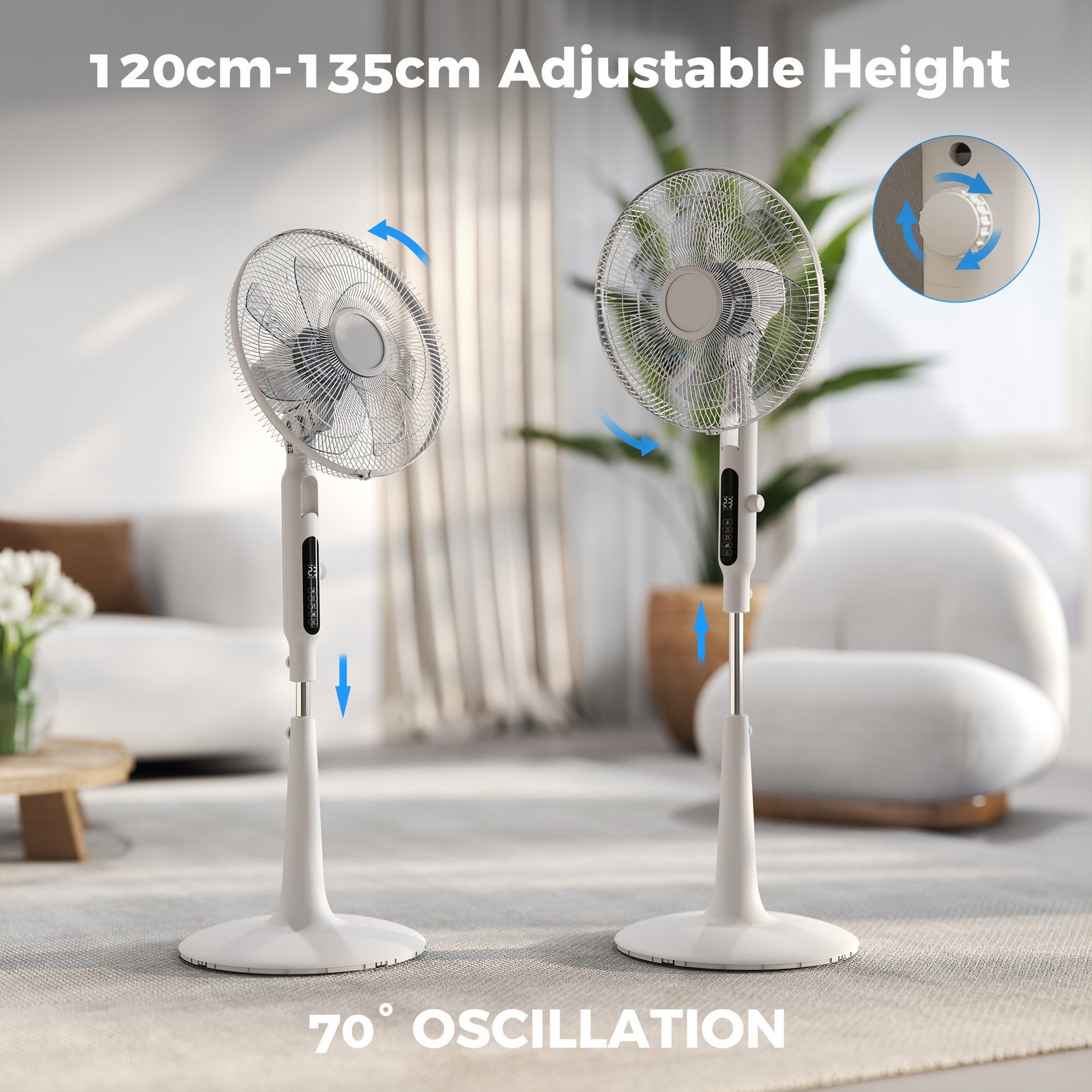 HOMCOM Three Mode Pedestal Fan, with Insect Repellant Box and LED Panel - White - Image 6